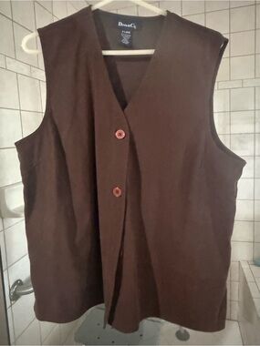 Denim&Co Brown V-Neck Button Vest
